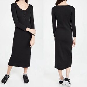 Ba&sh Taylor Noir Henley Black Ribbed Long Sleeve Midi Dress Size 1- EUC